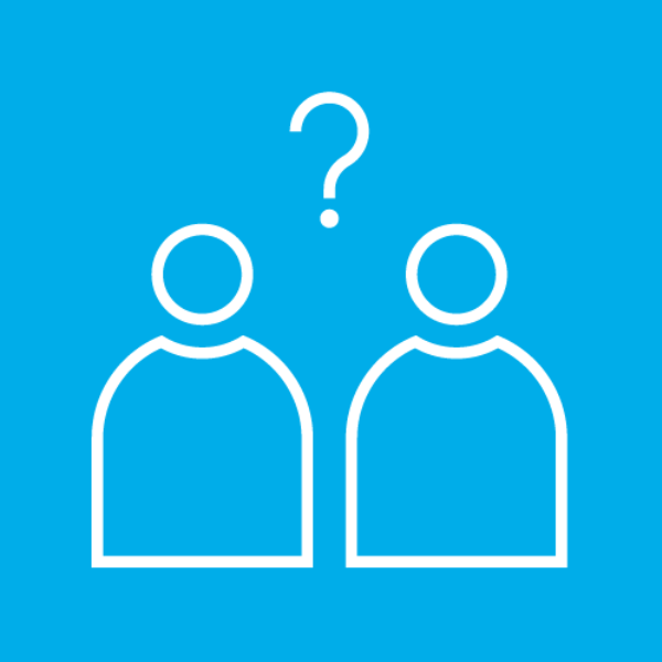 Blue icon depicting two people and a question mark