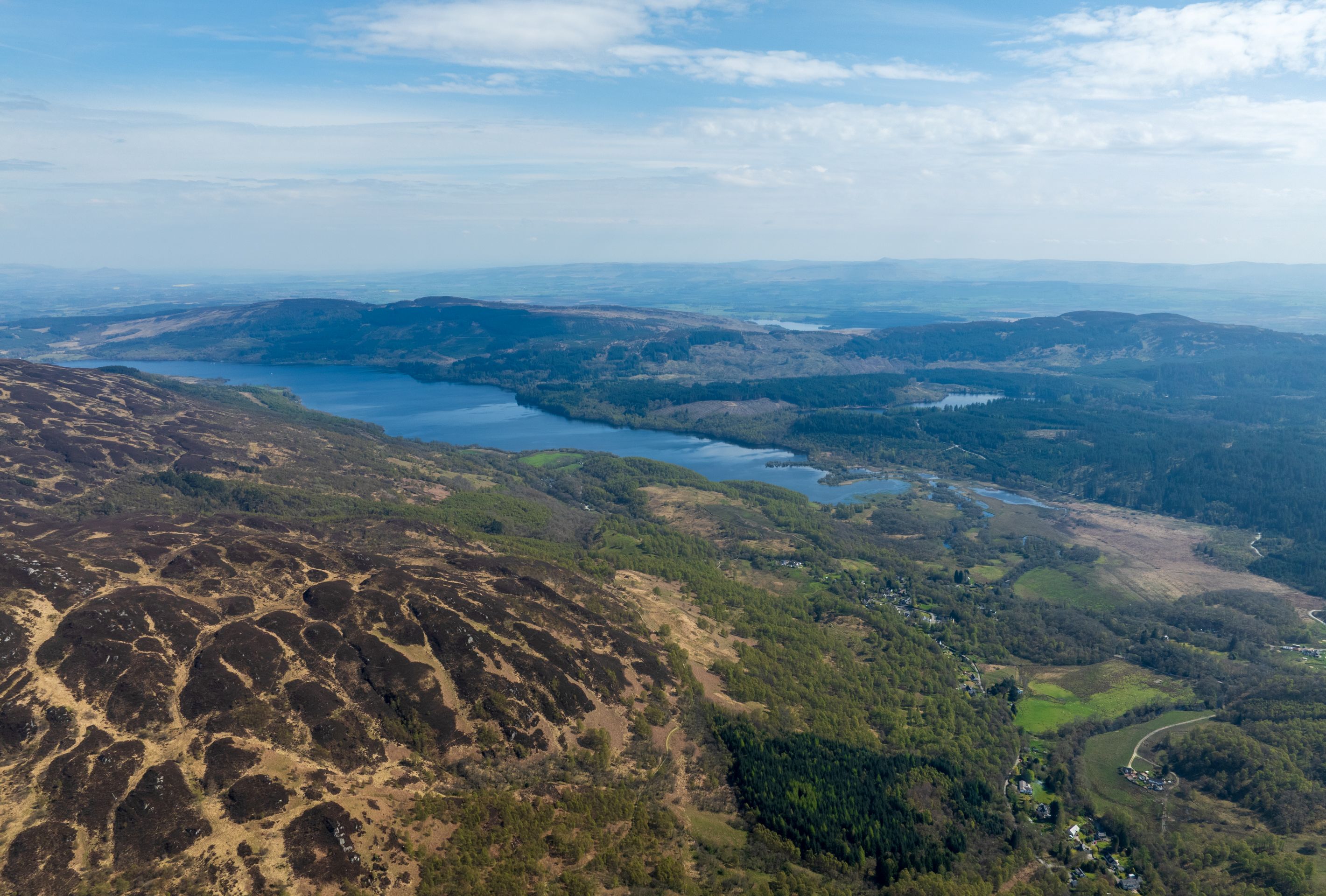 Loch Tay viewed at a distance from the top of a mountain