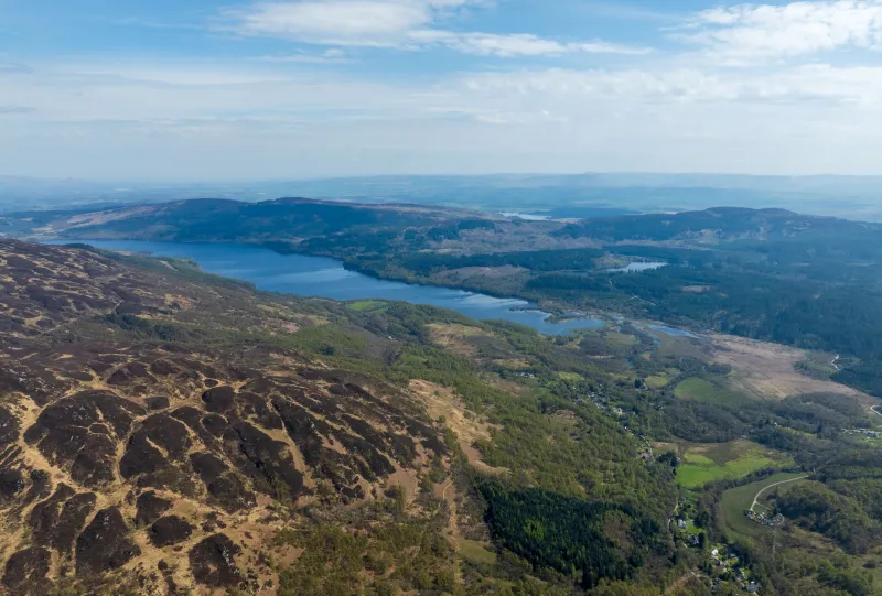 Loch Tay viewed at a distance from the top of a mountain