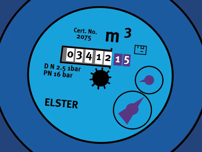 Meter reading graphic showing black number on white background
