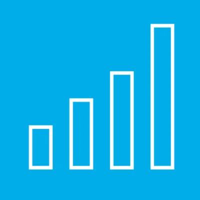 Blue icon depicting increasing bar chart